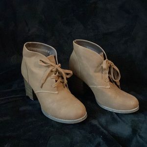 Brown lace up heeled booties
